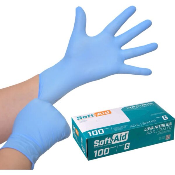 Luva Nitril Azul G Com 100 Soft Aid