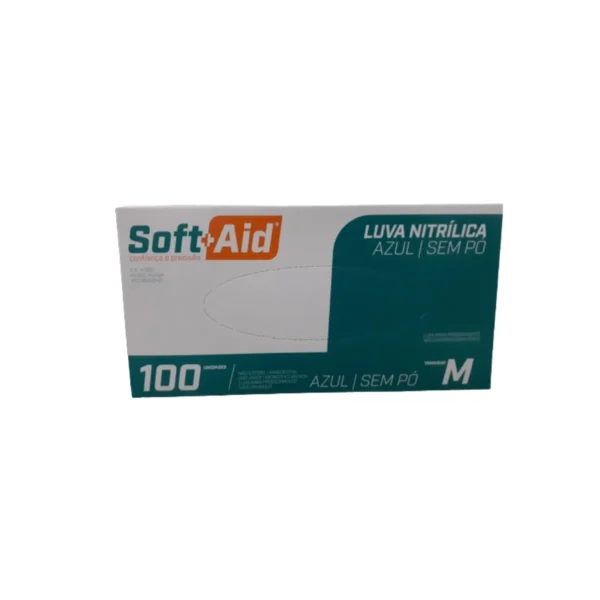 Luva Nitril Azul M Com 100 Soft Aid
